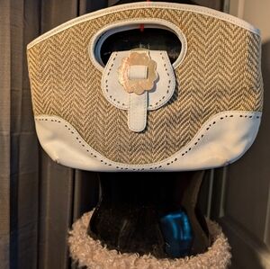 Leather And Herringbone Woven Handbag.